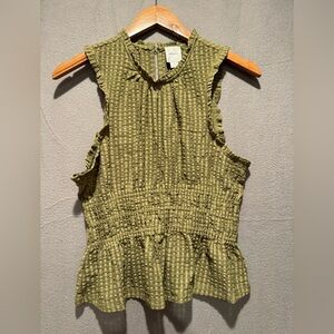 Maeve Olive Textured Sleeveless Peplum Blouse